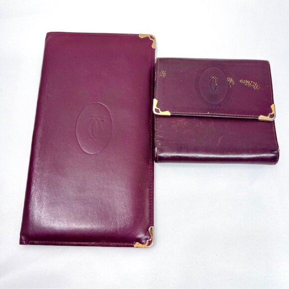 2 Vintage Wallets Cartier Leather Bordeaux red Bygendy: 1 Bi-fold- 1 Tri-fold(72 - Picture 4 of 12